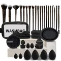 Set completo da 40 pezzi di strumenti per trucco neri con pennelli, spugnette e borsa - Set da 42 pezzi / Nero