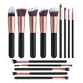 Coffret de 14 pinceaux de maquillage professionnels avec ferrules en or rose et noir - 14 Pièces/Paquet / Or Rose (Avec Beauty Blender)