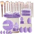 Set da 40 pezzi di strumenti per trucco viola con pennelli, spugne e fasce per la routine diaria - Set da 40 pezzi / Viola
