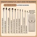 Professional 10-piece eye makeup brush set with beige storage pouch for beginners - 10 Pieces Eye Shadow Brushes Set (With Bag) / Upgraded Gilding Gold