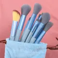 Set di 13 pennelli da trucco professionali azzurro con setole morbide e sacchetto morbido - Blu