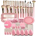 Set completo di 40 strumenti per il trucco rosa con pennelli, spugne e beauty case - 56 PEZZI / Rosa