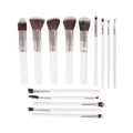 Lot de 14 pinceaux de maquillage avec manches blancs et poils synthétiques pour le visage - 14 Pièces/Paquet / Blanc Argenté