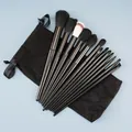 Set professionale di 13 pennelli da trucco con pratica custodia nera portatile - Nero