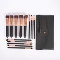 Kit de 14 pinceaux de maquillage professionnels avec trousse en cuir PU noir - 14 Pièces/Paquet / Noir Or (Avec Sac Noir)