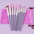 Set di 13 pennelli da trucco viola con setole rosa morbide e custodia per conservazione - Viola