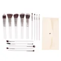 Kit de 14 pinceaux de maquillage professionnels avec manche blanc et pochette beige. - 14 Pièces/Paquet / Blanc Argent (Avec Sac de Rangement)