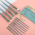 Professionele 13-delige groene make-up borstelset met opbergetui - 13 Stuks (Met Fluwelen Tasje) / Mat Donkergroen