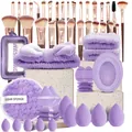Set completo di 40 accessori di bellezza viola con pennelli, spugne e fascia per capelli - 56 PEZZI / Viola