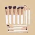 Kit professionnel de 14 pinceaux de maquillage avec manches blancs et viroles en or rose - 14 Pièces/Paquet / Or blanc