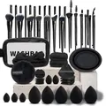 Set completo da 40 pezzi di strumenti professionali per trucco neri con pennelli e spugne - 56 PEZZI / Nero