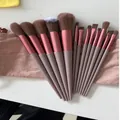 Set di 13 pennelli da trucco professionali con ghiere in oro rosa e custodia rosa - Caffè Pennello Grande