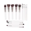 Set di 14 pennelli da trucco professionali con manici bianchi e setole sintetiche - 14 Pezzi/Confezione / Bianco Argento