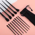 Professionele 14-delige zwarte make-up penselenset met handig opbergzakje erbij - 14 Stuks (Met Zwart Fluwelen Tasje) / Glanzend Zwart