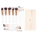 Set de 14 pinceaux de maquillage avec manches blancs, viroles or rose et pochette crème - 14 Pièces/Paquet / Blanc Or (Avec Sac Blanc)