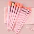 Set of 13 professional pink makeup brushes with soft synthetic bristles and plush pouch - With Flannel Bag / 13 Pieces / Pink