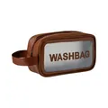 Elegante borsa da toilette in pelle PU marrone con finestra in PVC trasparente e manico - Brush Bag Only / Caffè