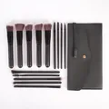 Set de 14 pinceaux de maquillage professionnels avec pochette de rangement noire souple - 14 Pièces/Paquet / Tout Noir (Avec Sac de Rangement)