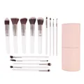 Lot de 14 pinceaux de maquillage professionnels avec manches blancs et étui rose - 14 Pièces/Paquet / Blanc Argent (Avec Tube Rose)