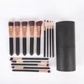 Set di 18 pennelli da trucco professionali con custodia da viaggio nera e setole morbide - 14 Pennelli e tubo di conservazione / nero e oro