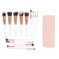 Kit de 14 pinceaux de maquillage professionnels avec manches blancs et étui rose. - 14 Pièces/Paquet / Blanc Or (Avec Tube Rose)