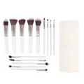Kit de 14 pinceaux de maquillage avec manches blancs et étui de rangement cylindrique - 14 Pièces/Paquet / Blanc Argent (Avec Tube Blanc)