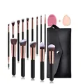Kit de 14 pinceaux de maquillage professionnels noir et or rose avec pochette de voyage - With Makeup Sponge / 14 Pièces/Paquet / Or rose