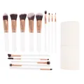 Set professionale di 14 pennelli da trucco con ghiere oro rosa e custodia bianca - 14 Pennelli e tubo di conservazione / Oro bianco