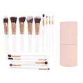Set professionale di 14 pennelli da trucco con manici bianchi e custodia rosa - 14 Pennelli e tubo rosa / Oro bianco