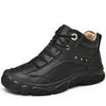 Durable black first-layer cowhide outdoor hiking shoe with non-slip rubber sole - 38 / Black