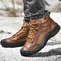 Professional brown genuine leather outdoor hiking boots with durable non-slip rubber sole - 38 / Fleece Lined / Tan