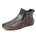 Grey mid-top men's casual leather boots with side zipper and durable gum rubber sole - 40 / Gray