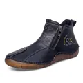Men's mid-top black leather casual boots with side zipper and durable rubber sole - 38 / Black