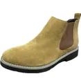Men's tan suede Chelsea boots with warm fleece lining and white contrast sole stitching - 36 / Khaki