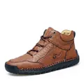 Men's brown mid-top casual shoes with hand-stitched details and rubber sole - 38 / Black