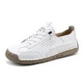Casual white leather shoes with perforated design and hand-stitched brown rubber sole - 36 / White