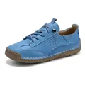 Comfortable light blue leather casual sneakers with durable brown rubber sole for men and women - 36 / Blue