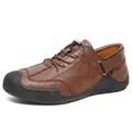 Handgemaakte bruine casual leren schoenen met elastische veters en antislipzool voor heren - 38 / Donkerbruin