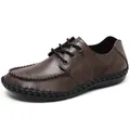 Zapatos casuales de hombre en cuero marrón con punta redonda y diseño de cordones negros - 38 / Marrón