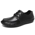 Zapatos casuales de cuero negro para hombre con cordones cómodos y suela cosida clásica - 38 / Negro