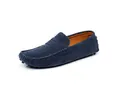 Men's navy blue suede loafers with slip-on driving shoe design and orange lining - 38 / Dark Blue