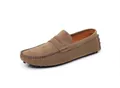 Classic men's brown suede loafers featuring a pebbled driving sole and comfortable slip-on fit - 38 / Light Brown (T2088)