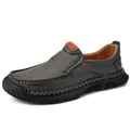 Mocassini casual da uomo in pelle grigio scuro cuciti a mano con suola esterna - 38 / Grigio (3028)