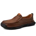 Mocassini casual da uomo in pelle marrone cuciti a mano con suola in gomma resistente - 38 / Marrone