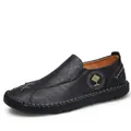 Mocassins classiques en cuir noir pour hommes avec surpiqûres main et style slip-on - 39 / Noir