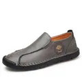Mocassin décontracté pour homme en cuir gris cousu main avec semelle plate confortable - 39 / Gris (2898)