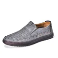 Mocassins gris pour hommes cousus main avec tige perforée respirante de qualité - 38 / Gris
