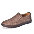 Mocassins décontractés marrons cousus main pour hommes, chaussures grandes tailles - 38 / Marron
