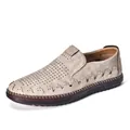 Chaussures décontractées homme en cuir beige perforé cousu main, grandes tailles 38-48 - 38 / Beige