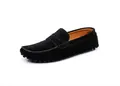 Classic men's black suede driving loafers with slip-on design and rubber pebbled sole. - 38 / Black